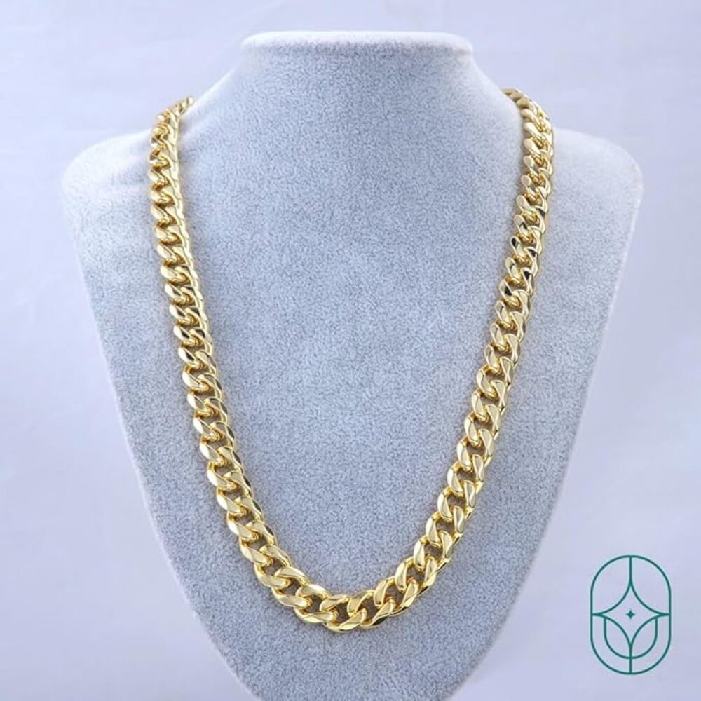 Yasmeen Jewelry 18K Gold Plated Curb Link Chain Necklace, Miami Chain